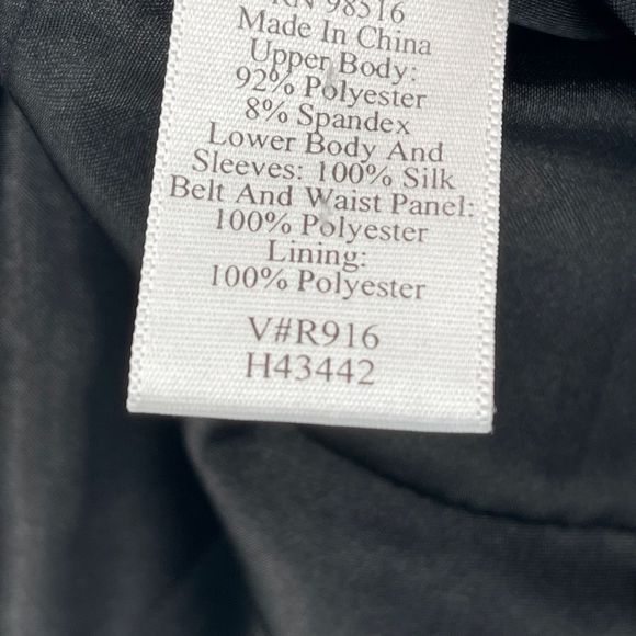 Cold Water Creek Faux Wrap 3/4 Sleeve‎ Black Silk Chiffon Velour Dress - Picture 5 of 12